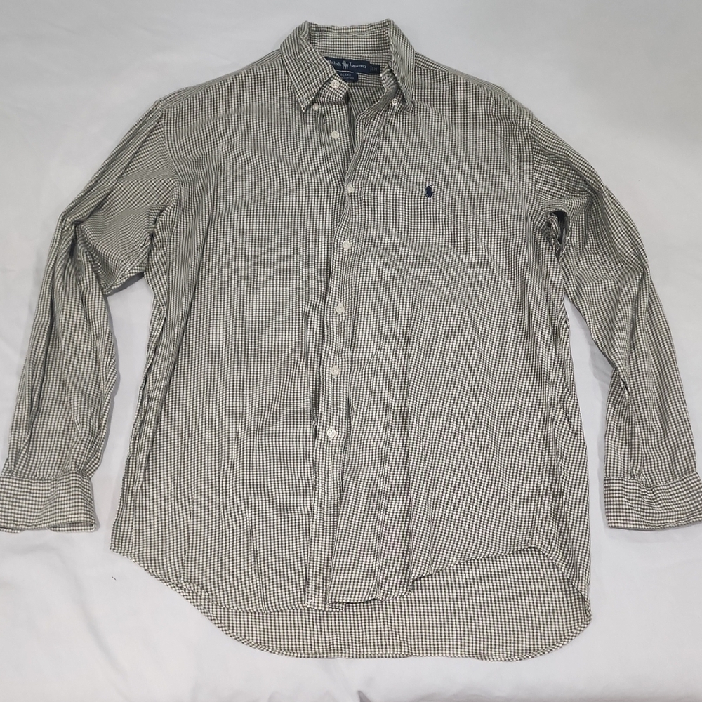 Ralph Lauren Green and Cream Casual Button Down Shirt
